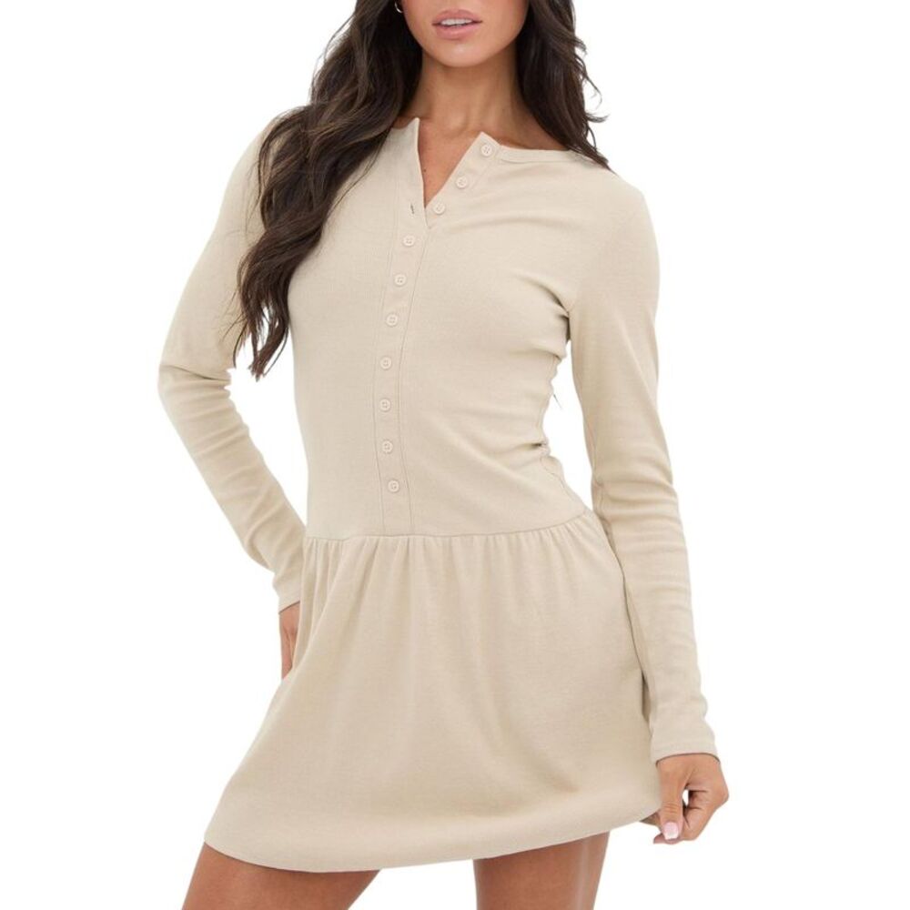 I Saw It First Womens/Ladies Ribbed Fitted And Flared Long-Sleeved Mini Dress /